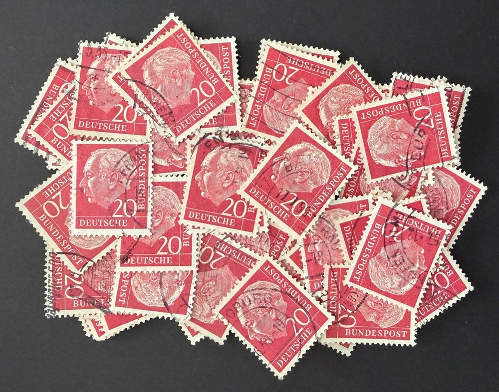 Germany #710 – 20 pf dark carmine rose – 60+ stamps for Art or Crafting