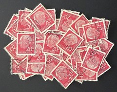 Germany #710 – 20 pf dark carmine rose – 60+ stamps for Art or Crafting