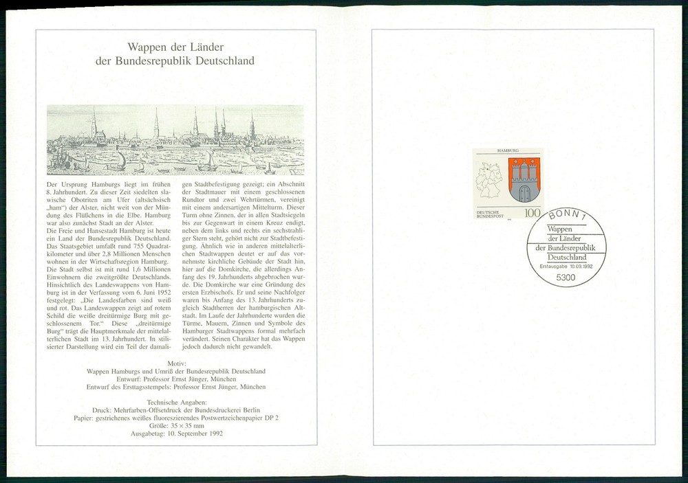 GERMANY FOLDER 1992/39 WAPPEN BLAZON HAMBURG