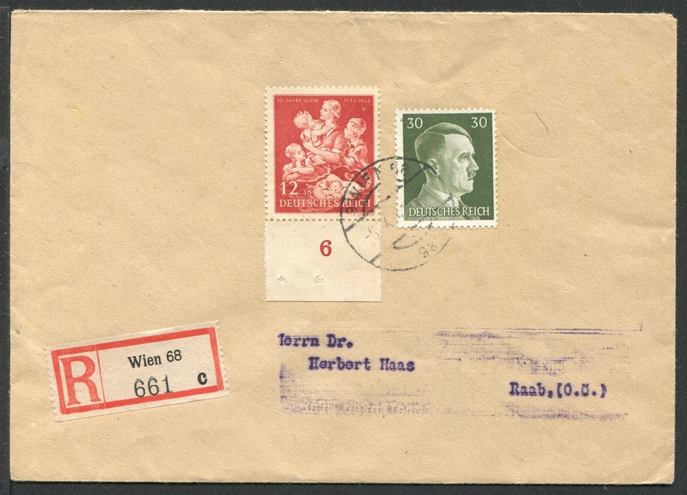 Germany Mi 859, 794 Registered Cover Mother and Child Charity 1943