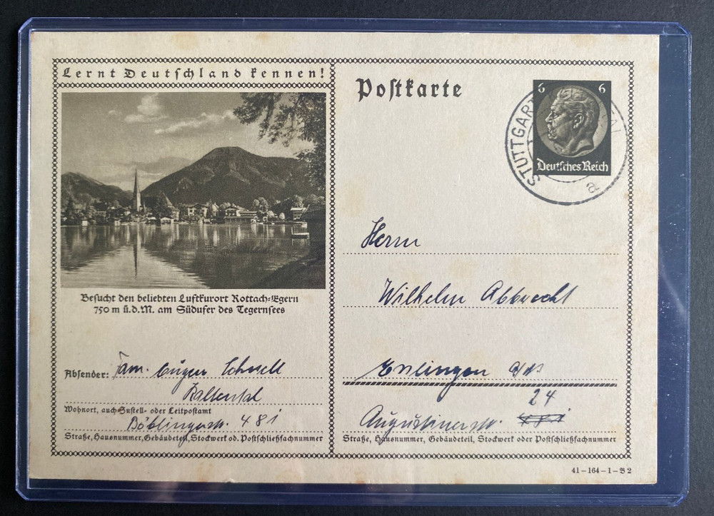 WWII Era Nazi Germany Third Reich Postcard 6pf Stamp Stuttgart Cancel 1941