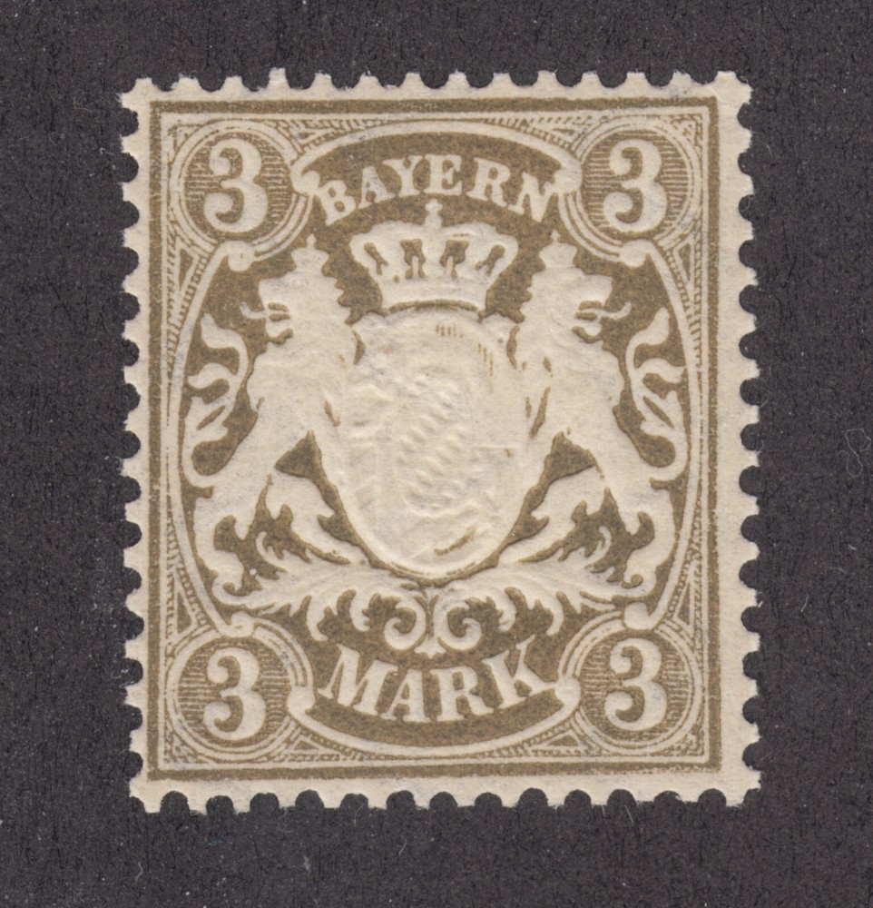 Bavaria Sc 56b MNH. 1911 3mk olive gray embossed Coat of Arms, F-VF