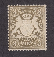 Bavaria Sc 56b MNH. 1911 3mk olive gray embossed Coat of Arms, F-VF