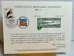 International Briefmarken Ausstellung IBRA 1973 Souvenir Card Zeppelin 8″ x 6″ b