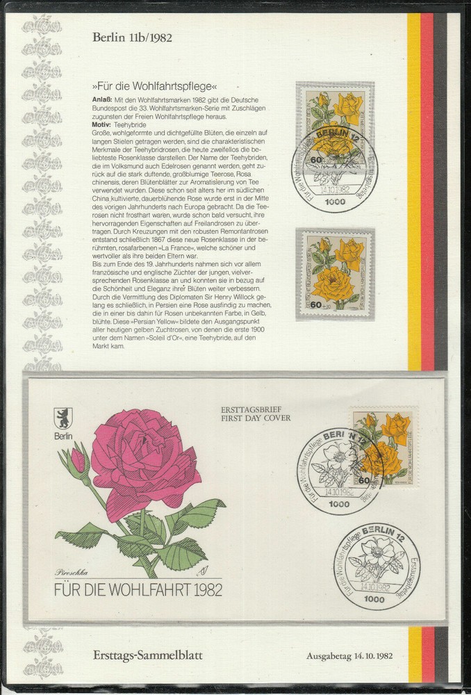 First day collection sheet Berlin ETSB 1982 – flowers „tea hybrid“