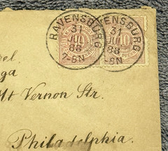 1880s Württemberg to USA Covers Lot x4 Stuttgart Ravensburg 10Pf Pairs Transatla