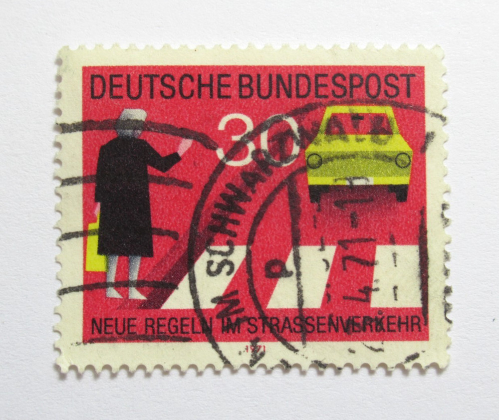 Germany Stamp Scott 1062 Traffic Safety Pedestrian 30 Pf 1971 Schwarzwald Cancel