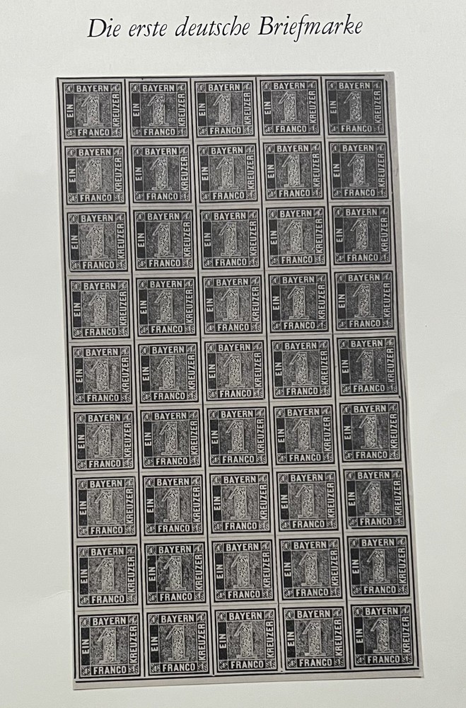 ‚REPRINT‘ OF THE FIRST GERMAN STAMP SHEET, x 45 1849 BAYERN (BAVARIA) 1 KREUZER.