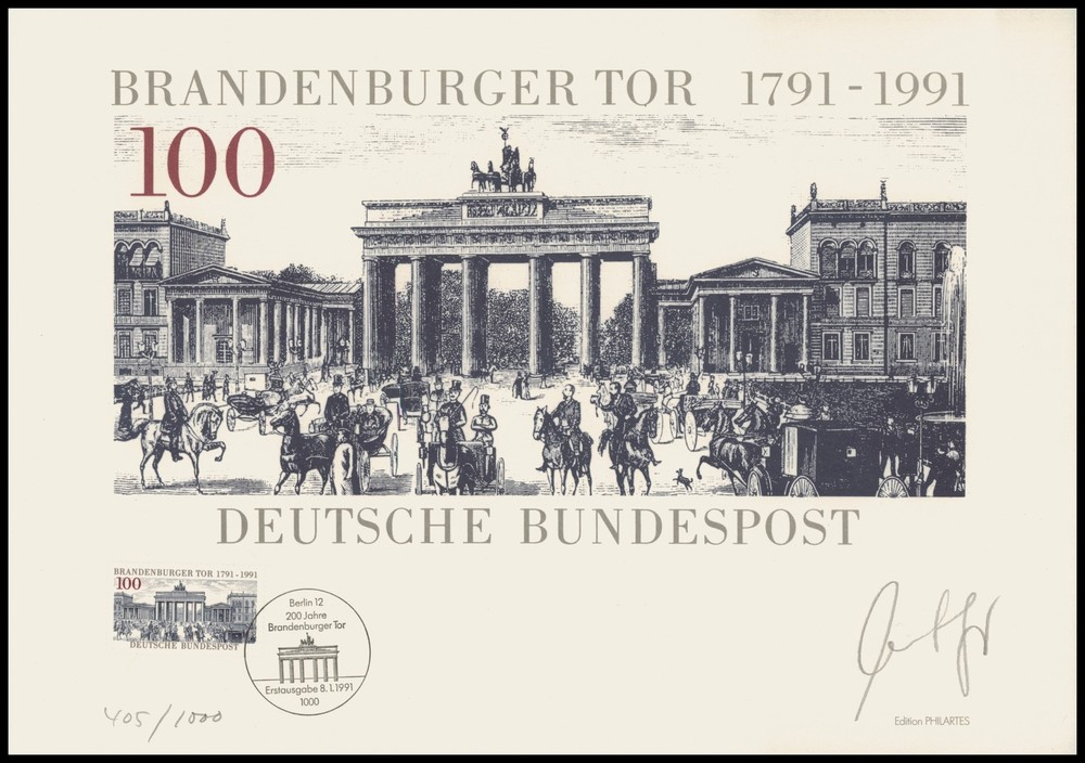 ART-EDITION 1991 GERMANY 1492 BRANDENBURGER TOR PM „BERLIN“ HAND-SIGNED !!