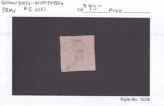 MATT’S STAMPS GERMANY WURTTEMBERG, #5 POSTAGE ISSUE OF 1851-1852, USED CV$95
