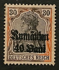 Travelstamps: 1918 Germany Stamps Romania 40 Bani on 30pf, Mint Original Gum H