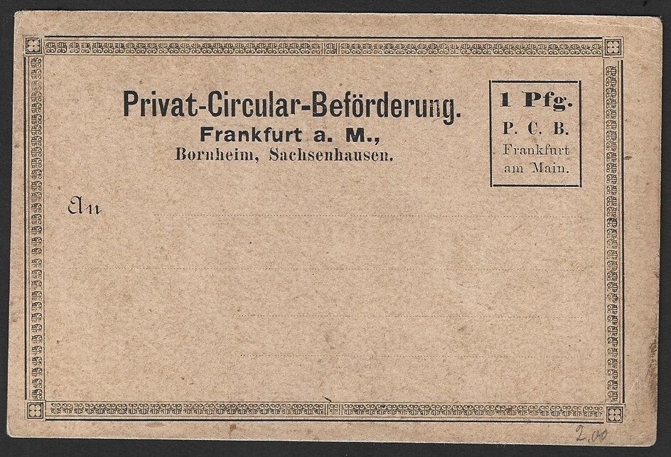 Germany FRANKFURT 1pf local postal card unused