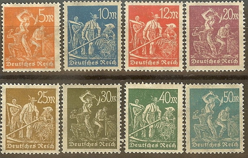 Stamp Germany Reich Mi 238-45 Sc 221-8 1922 Set Worker Miner Mower Empire MNH