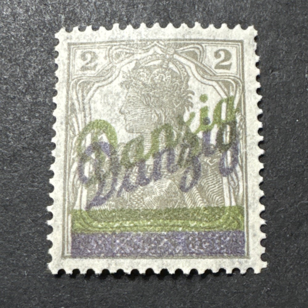 1920 Danzig 2pf MNH Double Overprinted Green & Blue Signed WMK Collectible Stamp