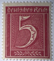 Travelstamps: 1921 Germany Stamp Deutsches Reich 5 Pfennig Mi. Nr. 158, Mint MNH