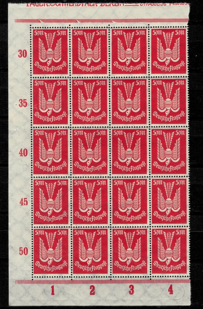 Germany Weimar Republic 1923 ☀ Airmail 5Mk. Orange Red Mi.263 (4×5) ☀ MNH**