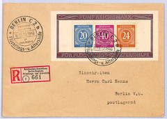 GERMANY Allied Occ *FUNF REICHSMARK* MINI-SHEET Used Cover 1946 Reg Berlin WF375