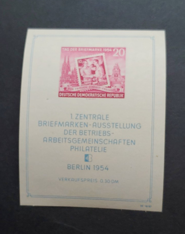 1954 BRIEFMARKEN AUSSTELLUNG SHEET VF MNH DDR GERMANY DEUTSCHLAND K18