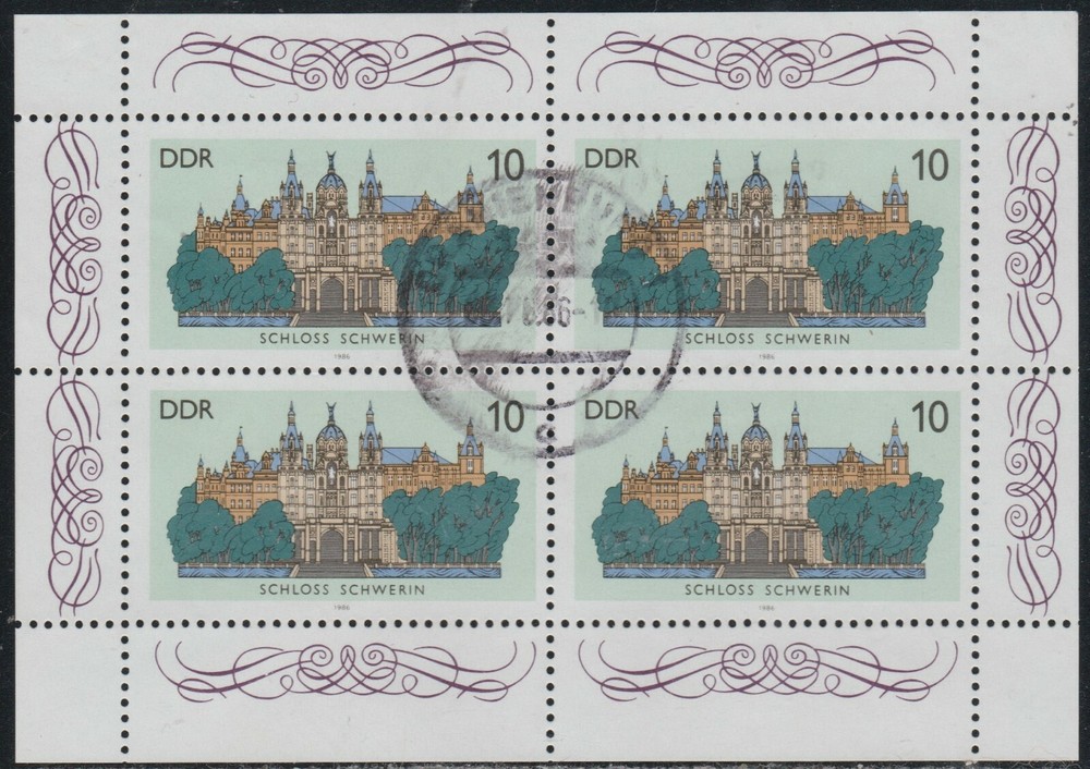 DDR 1986 SC# 2555a – Castle Schwerin – Miniature Sheet of four stamps – Used
