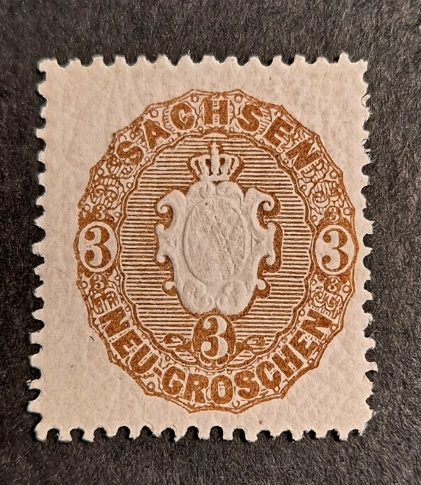 Germany Saxony 1863 Arms Embossed 3 Neu Groschen Mint Stamp