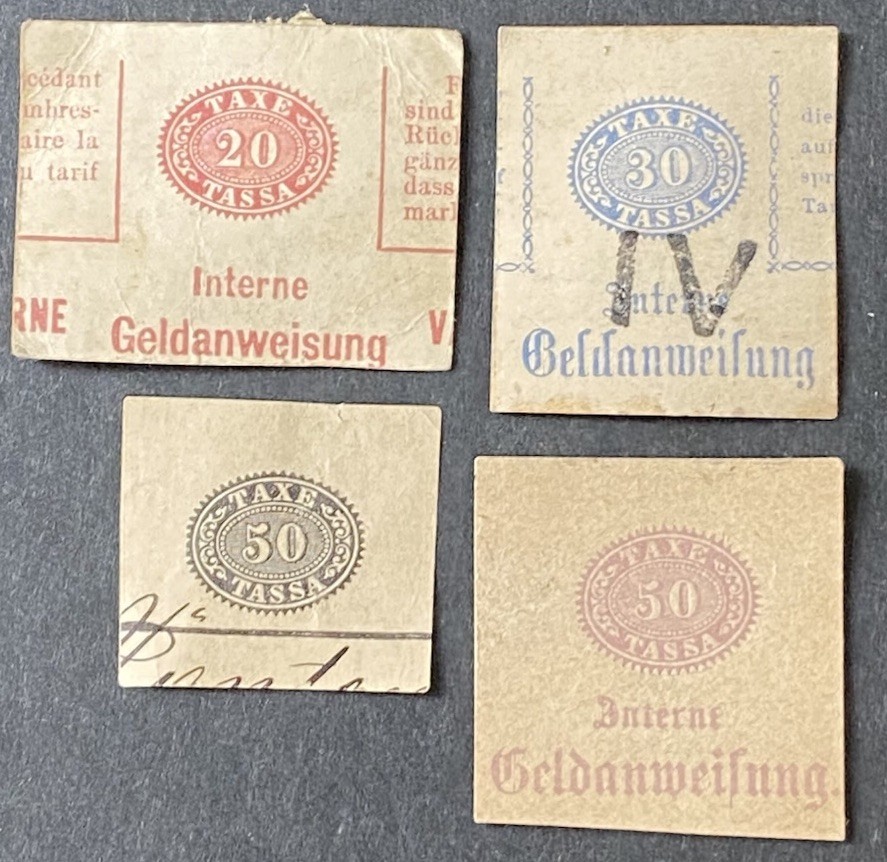 GERMANY EARLY POSTAGE TAXE TASSE-ENVELOPES / POSTCARD CUT CORNERS-MINT-USED (4)