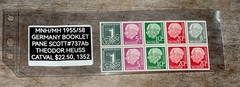 MNH/MH 1955/58 GERMANY BOOLET PANE SCOTT#737Ab THEODOR HEUSS CATVAL $22.50, 1352