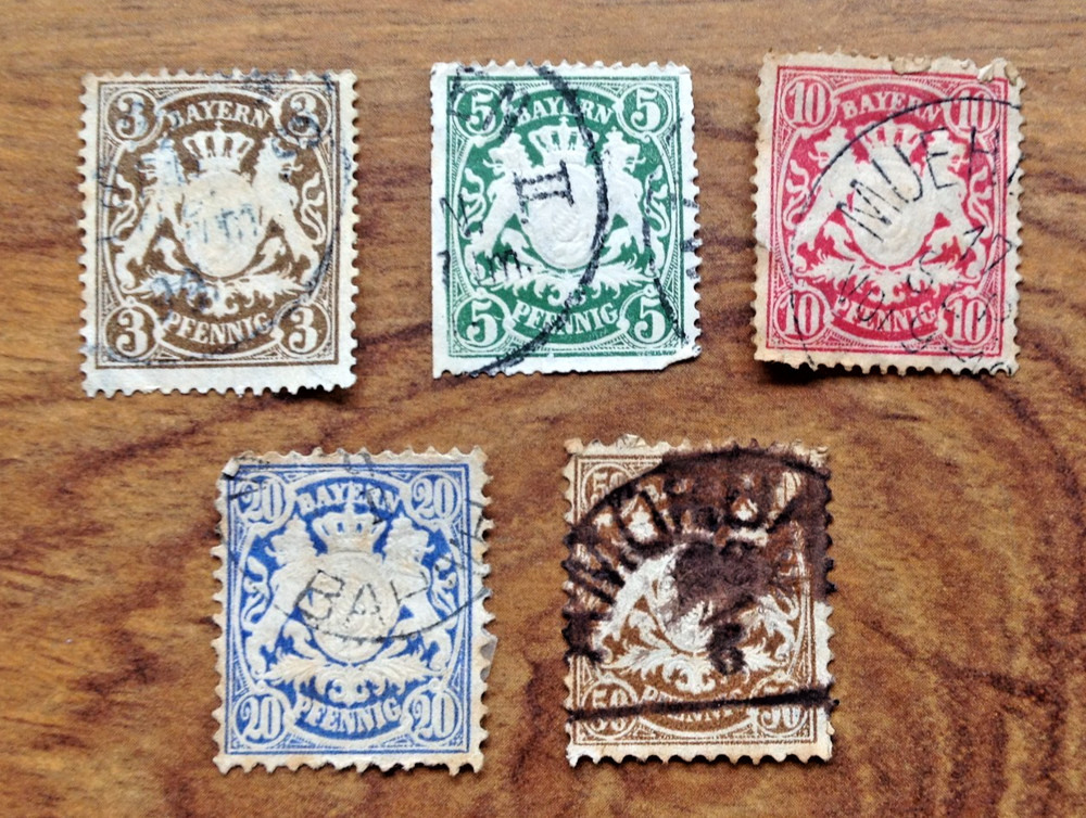 BAVARIA / BAYERN 1900-03 Coats of Arms Used Stamps . Free UK Postage