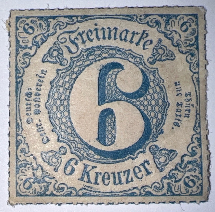 Travelstamps:1859-1866 Germany Thurn and Taxis , Mint Og MOGH 6 Kreuzer