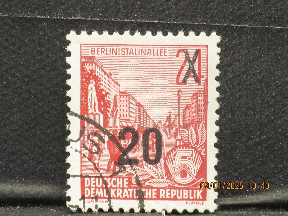 The listing:(1)1954 East Germany Berlin Stalinalle 24 overprint 20 Pfg Stamp-LH