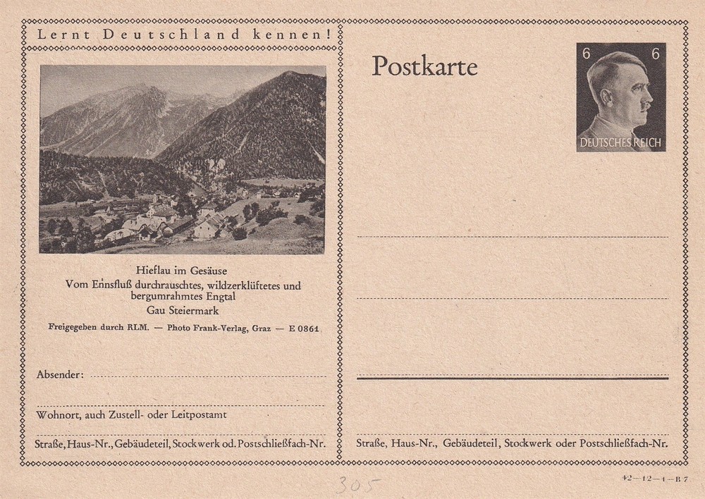 Card Stamp Germany WWII Hitler Deutschland Unused 1
