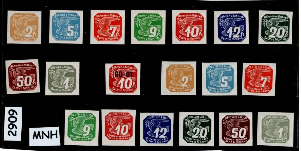 MNH stamp sets P1 – P19 1939 – 1940 & 1943 German Occupation of BaM WWII #2909