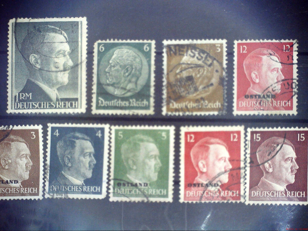 Deutsches Reich 1940s, set of 9 stamps, overprint Ostland- 4, Adolf Hitler, used