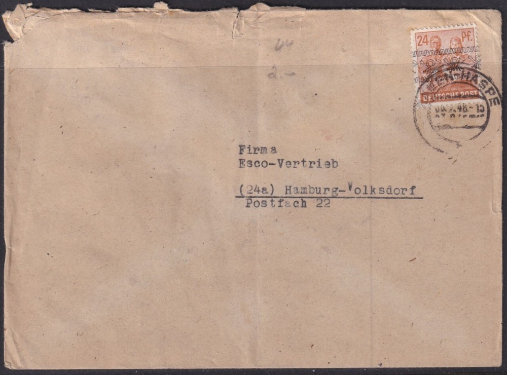 F-EX56542 GERMANY OCCUPATION BIZONE 1948 OVERPRINT TIPE II. 24pf COVER HAGEN