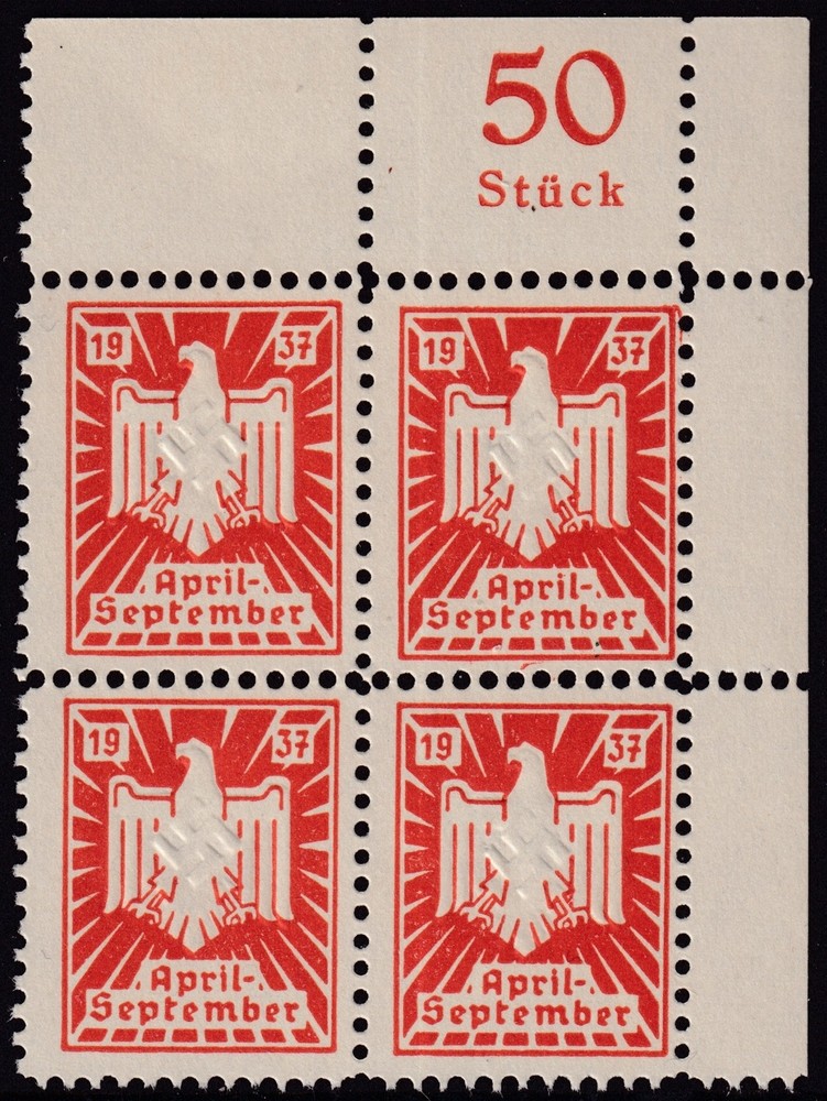 Stamp Germany Revenue Block WWII 3rd Reich DRL Sport 1937 Apr Sept MNH