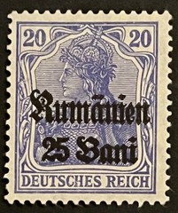 Travelstamps: 1918 Germany Stamps Romania 25 Bani on 20pf Mint MOGH Wmk