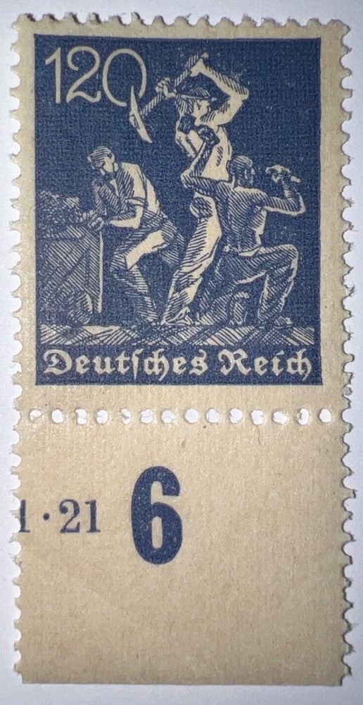Travelstamps: 1921 Germany Deutsches Reich Mi# 168 120 Pf. Mountain Workers MNH