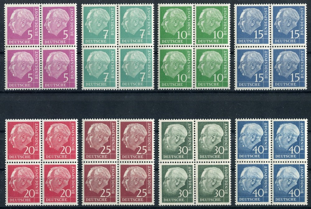 Heuss Viererblock VB 179 y – 260 y postfrisch alle Lumogen, Echt