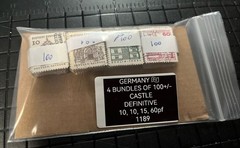 GERMANY 🇩🇪 4 BUNDLES OF 100+/- CASTLE DEFINITIVE 10, 30, 50, 60pf 1189
