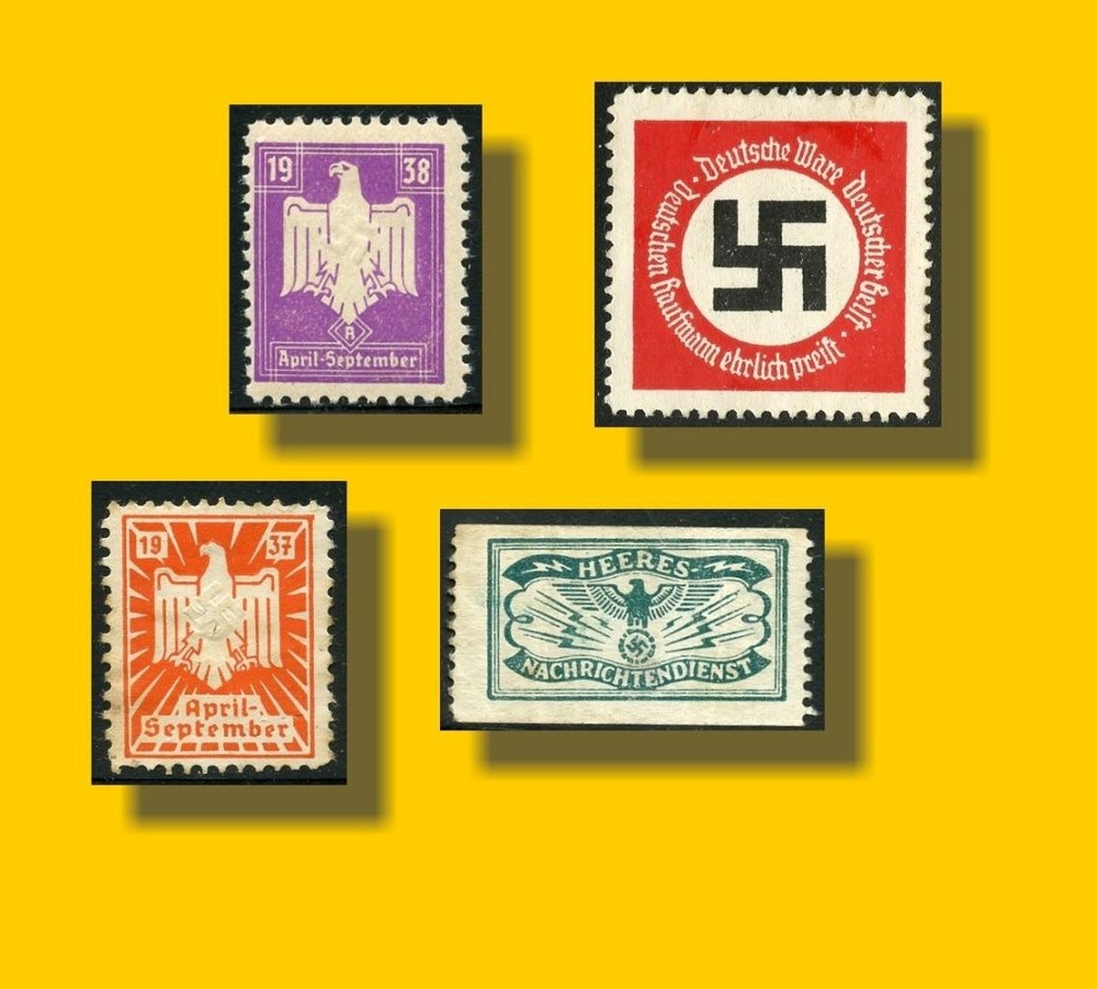 #9045- NAZI ERA – 4x PROPAGANDA POSTER STAMPS – extensive description inside