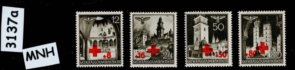 MNH Stamp set NB1 – NB4 Red cross 1940 German occupation Poland WWII #3137a