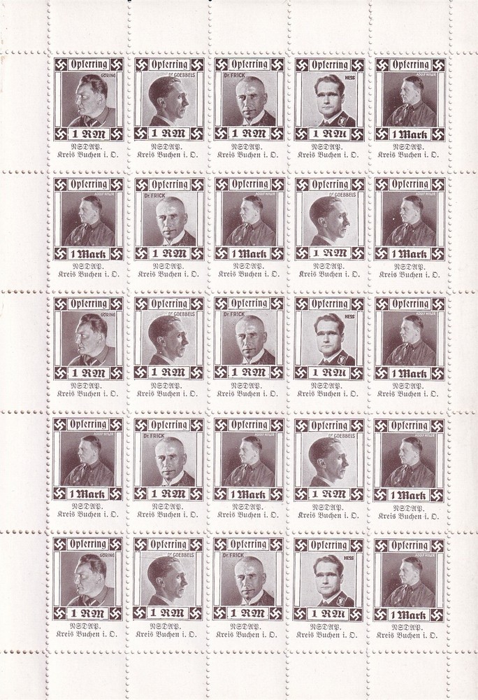 Stamp Germany Revenue Sheet WWII 3rd Reich Charity Kreis Buchen Brown MNH