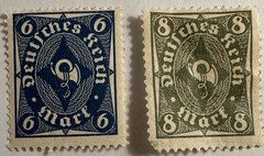 Germany SC: 189 Deutsches Reich Mark Post Horn 6 MNH & 8 Mk used 1922 Stamp (2)