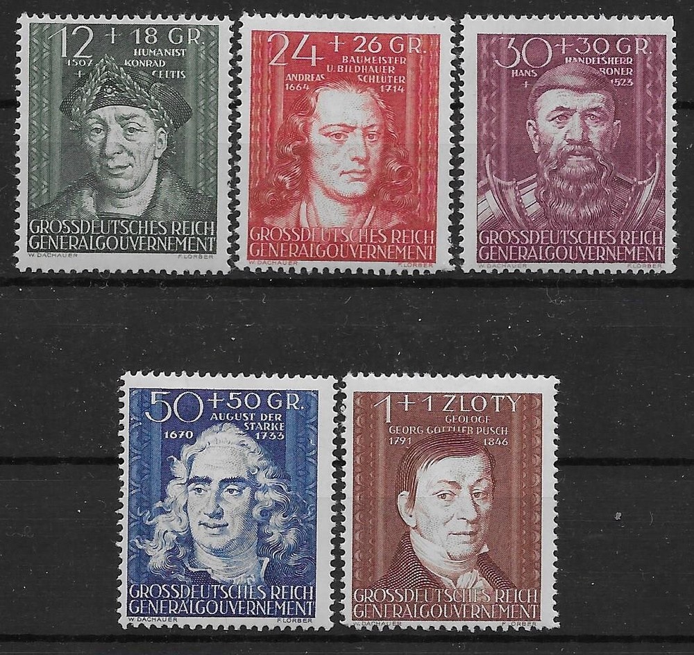 Germany, Gen. Govt. Cultural Figures Mi # 120-124 MH 1944 *