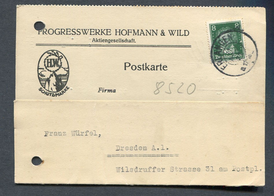 German Reich : Company card from 1927 – Erlangen – used