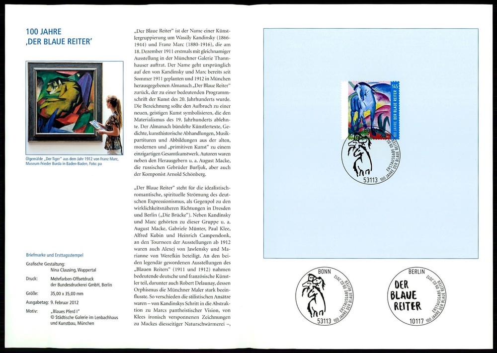 GERMANY FOLDER 2012/08 KUNST „DER BLAUE REITER“ FRANZ MARC KANDINSKY ART PFERDE