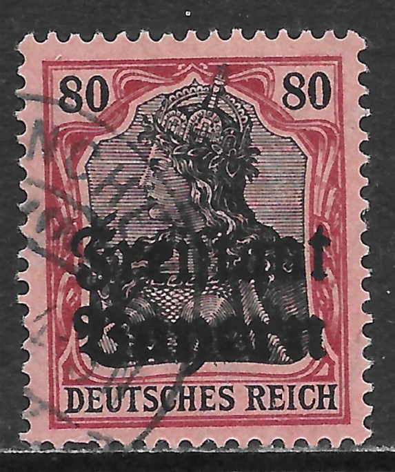 BAVARIA SCOTT 187 USED VF – 1919 80pf LAKE & BLACK/ROSE GERMANIA WITH OVERPRINT