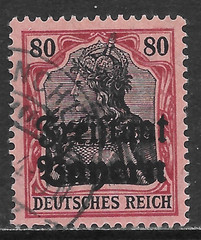 BAVARIA SCOTT 187 USED VF – 1919 80pf LAKE & BLACK/ROSE GERMANIA WITH OVERPRINT