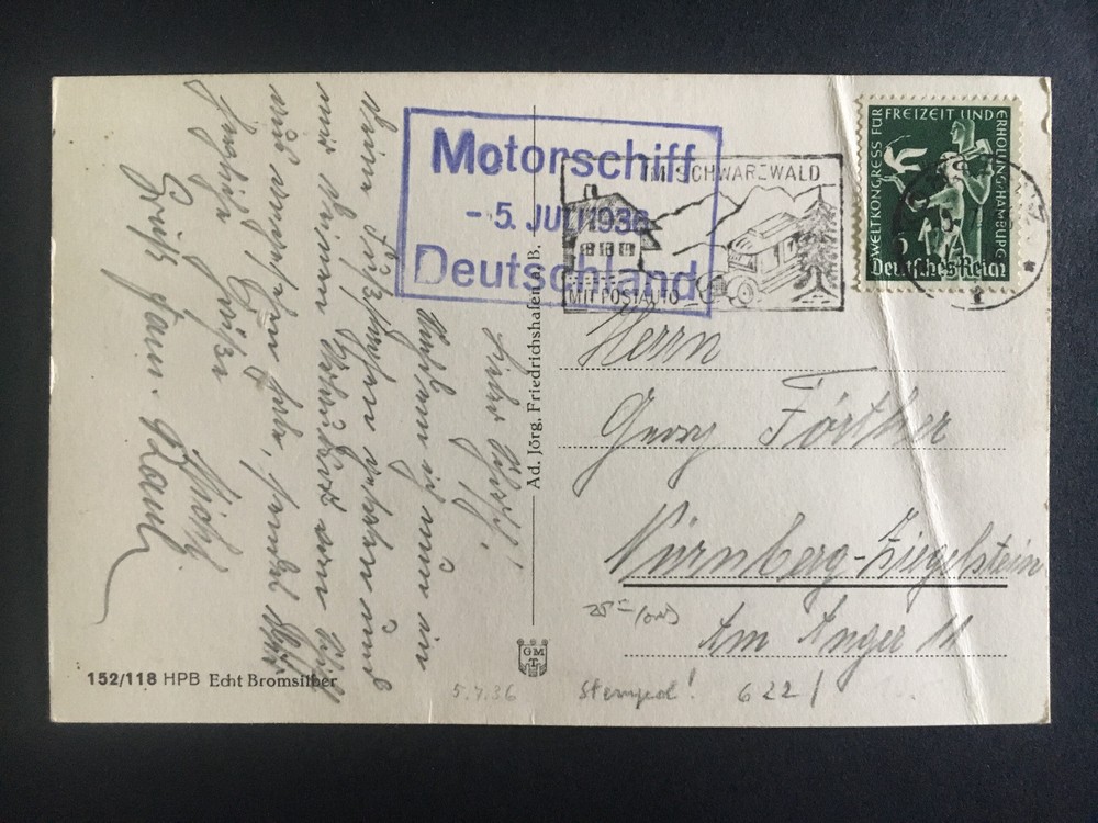 1936 Germany Kriegsmarine Navy Cover Cruiser Deutschland to Nuremburg Zeppelin