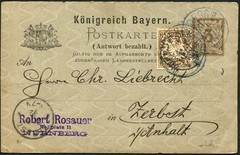 Bavaria 1892 Stationery Postal Card Nuremberg to Zerbst Philatelic Mail Germany