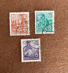 3 East Germany DDR 1955-1957 5 Year Plan Stamps